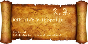 Káplár Hippolit névjegykártya